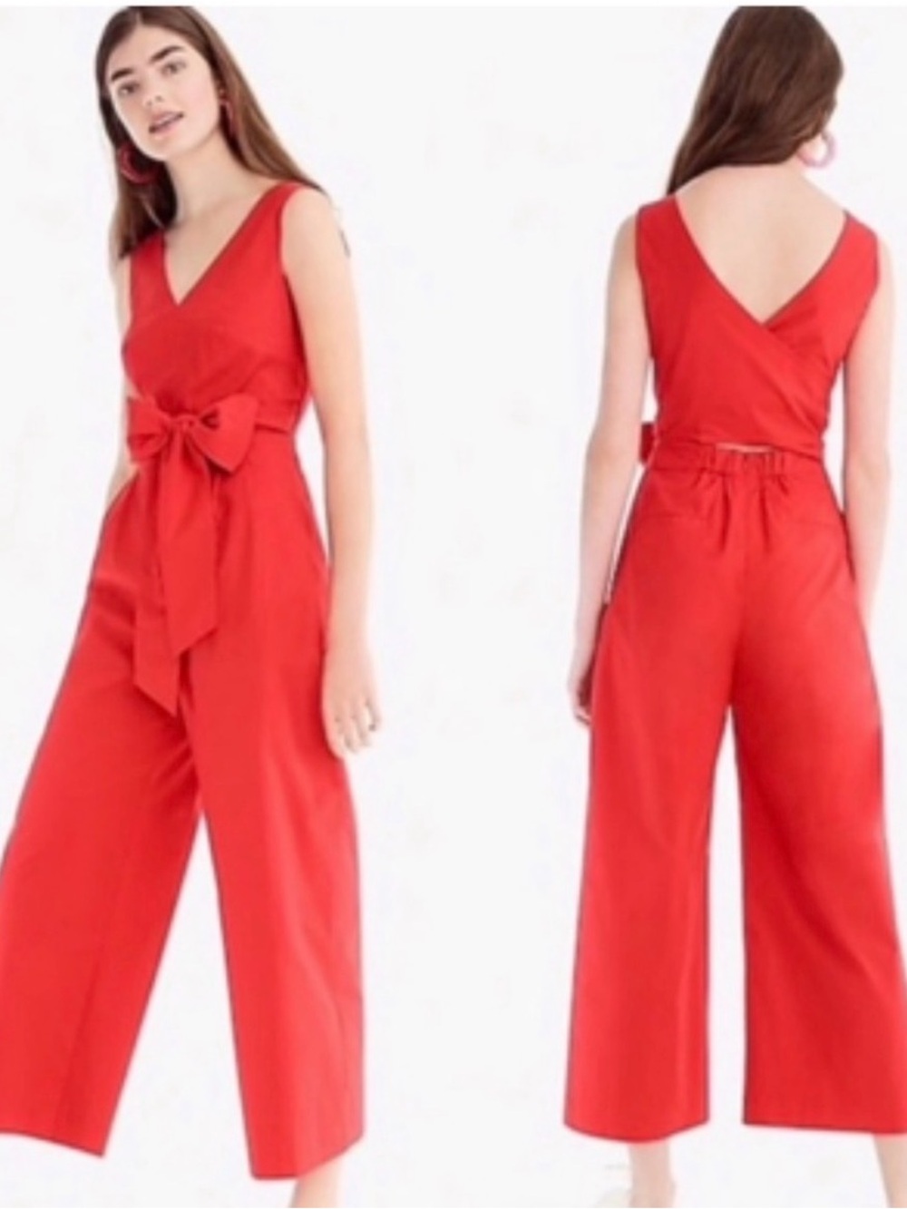 J. Crew Red Sleeveless V-Neck Tie-Waist Romper Sz 4
